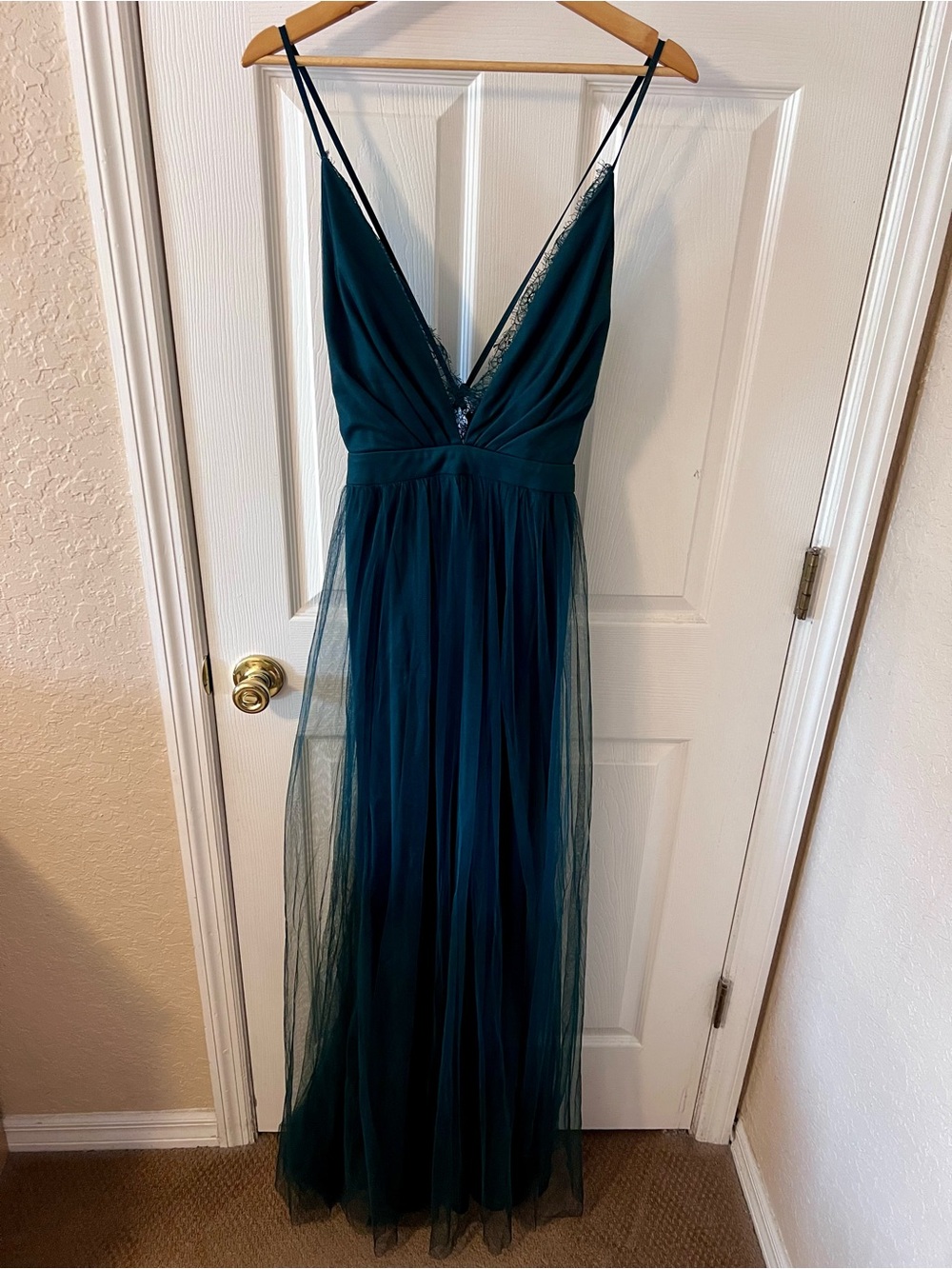 Lulus Dress Forever Impressing Dark Green Tulle Maxi Gown Prom Wedding Guest - Picture 2 of 16